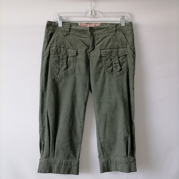 Hei Hei Womens Olive Green Low Rise Cropped Cargo Pocket Design Pant Size 6 - Picture 1 of 7
